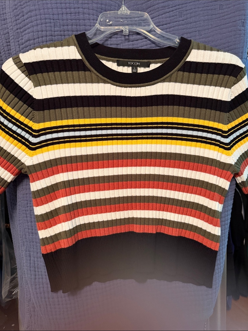 Striped Rib-Knit Crop Sweater - Multicolor